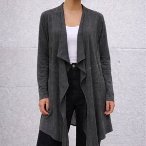Eileen Fisher Charcoal Gray Waterfall Open Front Cardigan Womens L Drape Knit